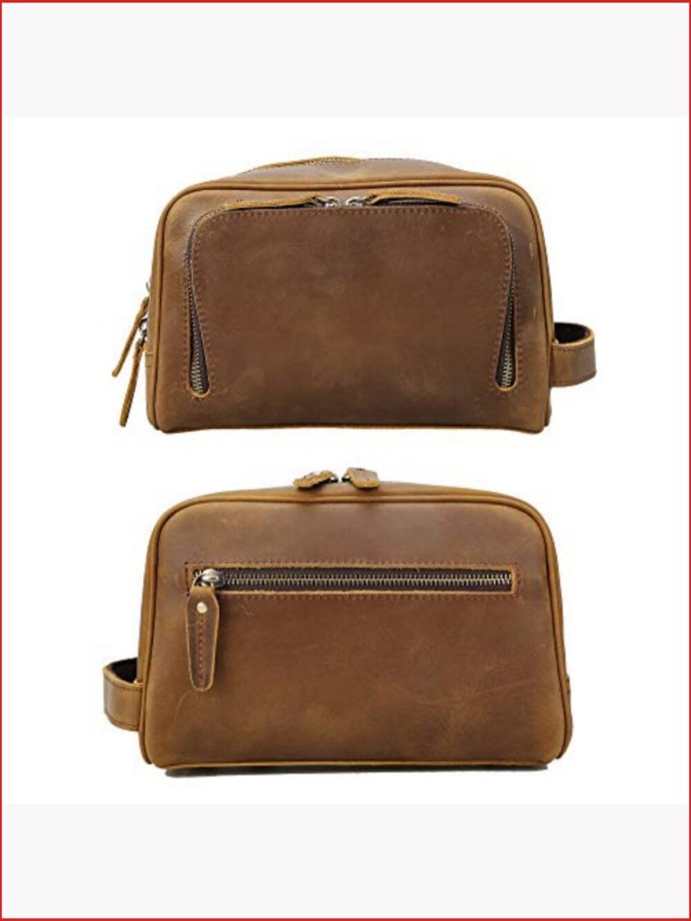 Vintage Full Grain Leather Dopp Kit Shaving Bag with YKK Zippers - Picture 5 of 7